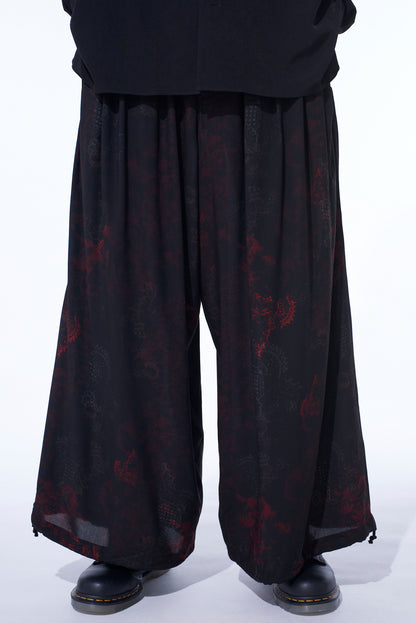 RAYON CRIMSON LACE PRINT BALLOON PANTS