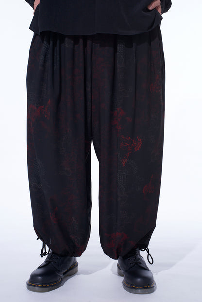 RAYON CRIMSON LACE PRINT BALLOON PANTS