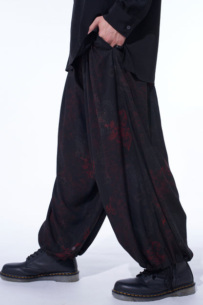 RAYON CRIMSON LACE PRINT BALLOON PANTS