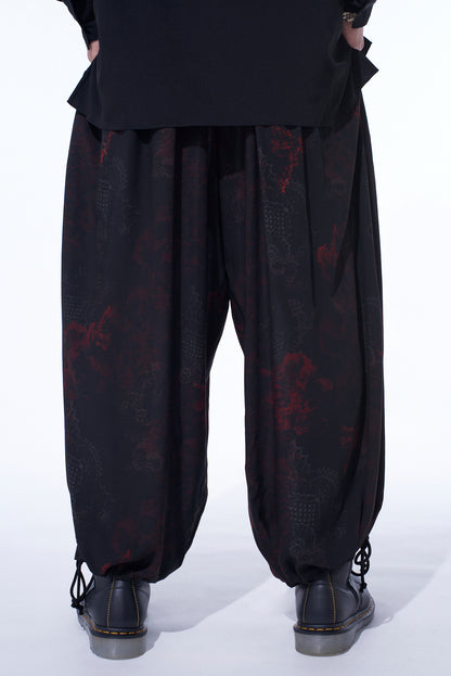 RAYON CRIMSON LACE PRINT BALLOON PANTS