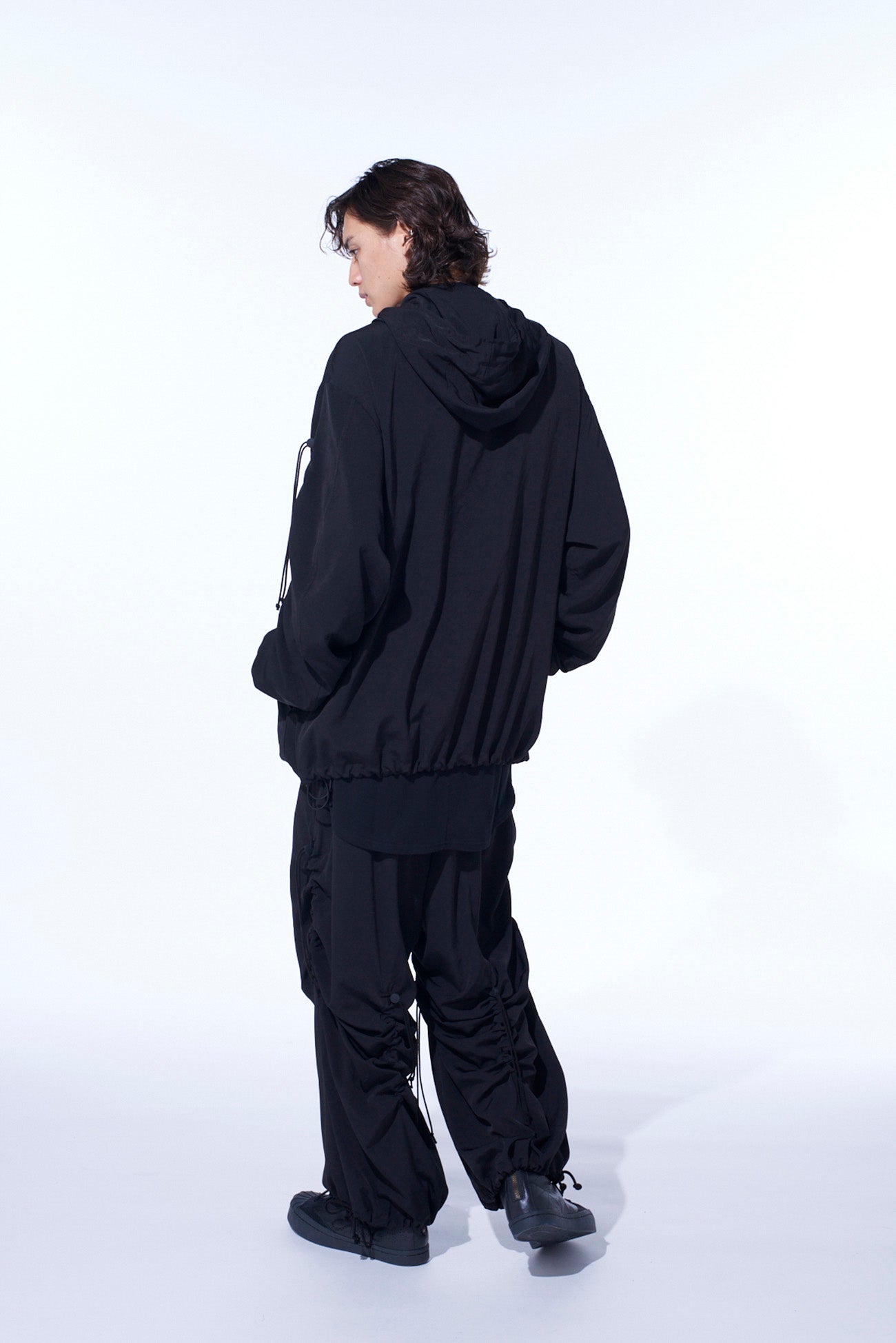 CREPE de CHINE SHIRRING WIDE PANTS