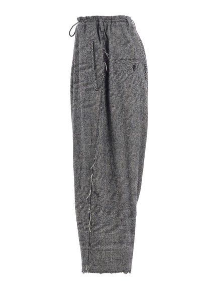 GLEN CHECK RAW EDGE WIDE SAROUEL PANTS