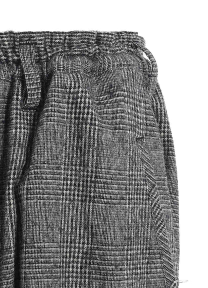 GLEN CHECK RAW EDGE WIDE SAROUEL PANTS