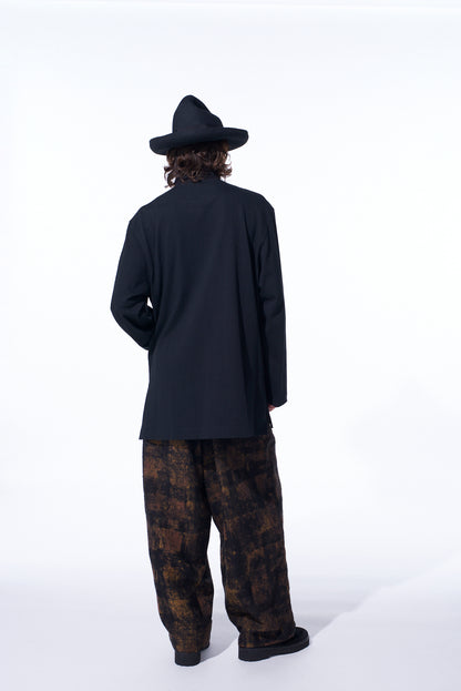CHECK JACQUARD WAIST-STRING WIDE PANTS