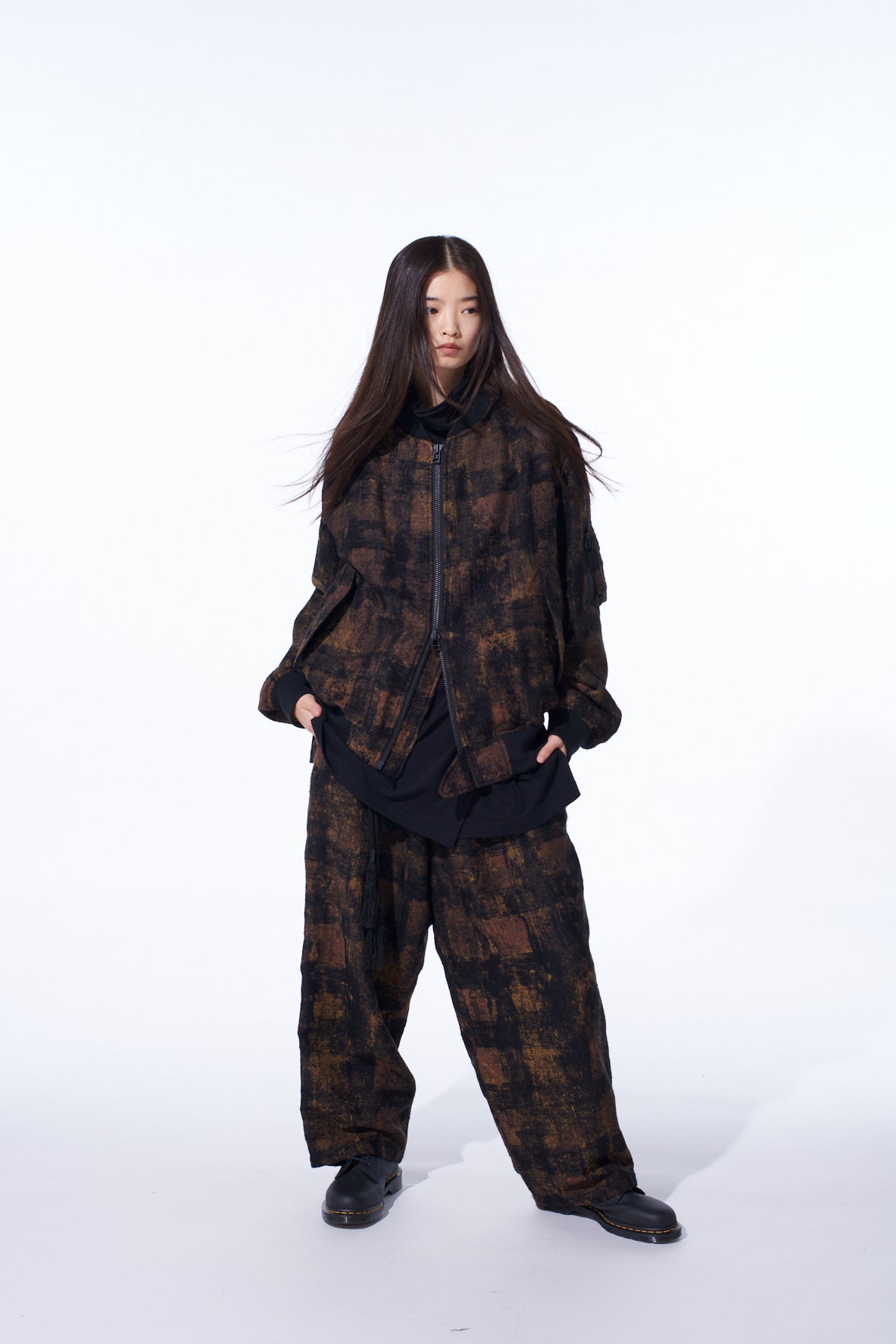 CHECK JACQUARD WAIST-STRING WIDE PANTS – THE SHOP YOHJI YAMAMOTO