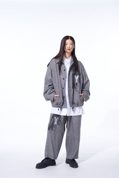 HERRINGBONE TWEED WAIST-STRING WIDE PANTS