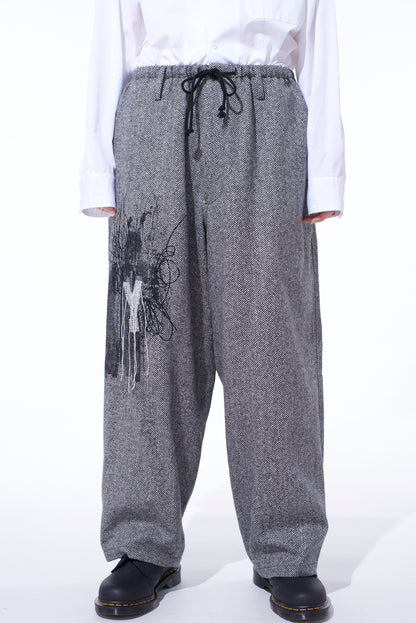 HERRINGBONE TWEED WAIST-STRING WIDE PANTS