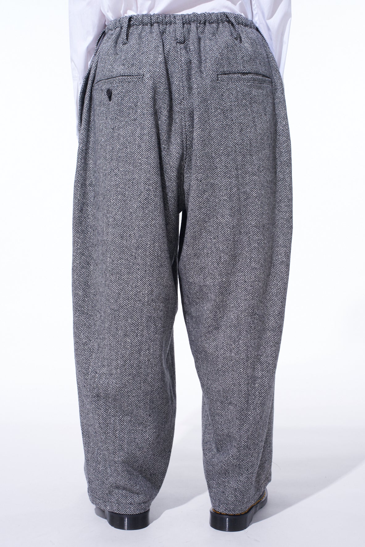 HERRINGBONE TWEED WAIST-STRING WIDE PANTS