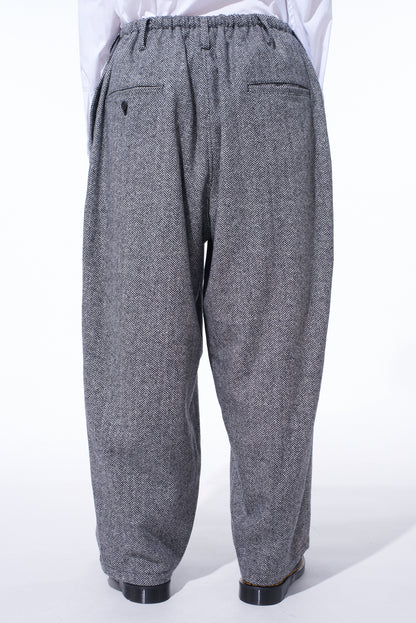 HERRINGBONE TWEED WAIST-STRING WIDE PANTS