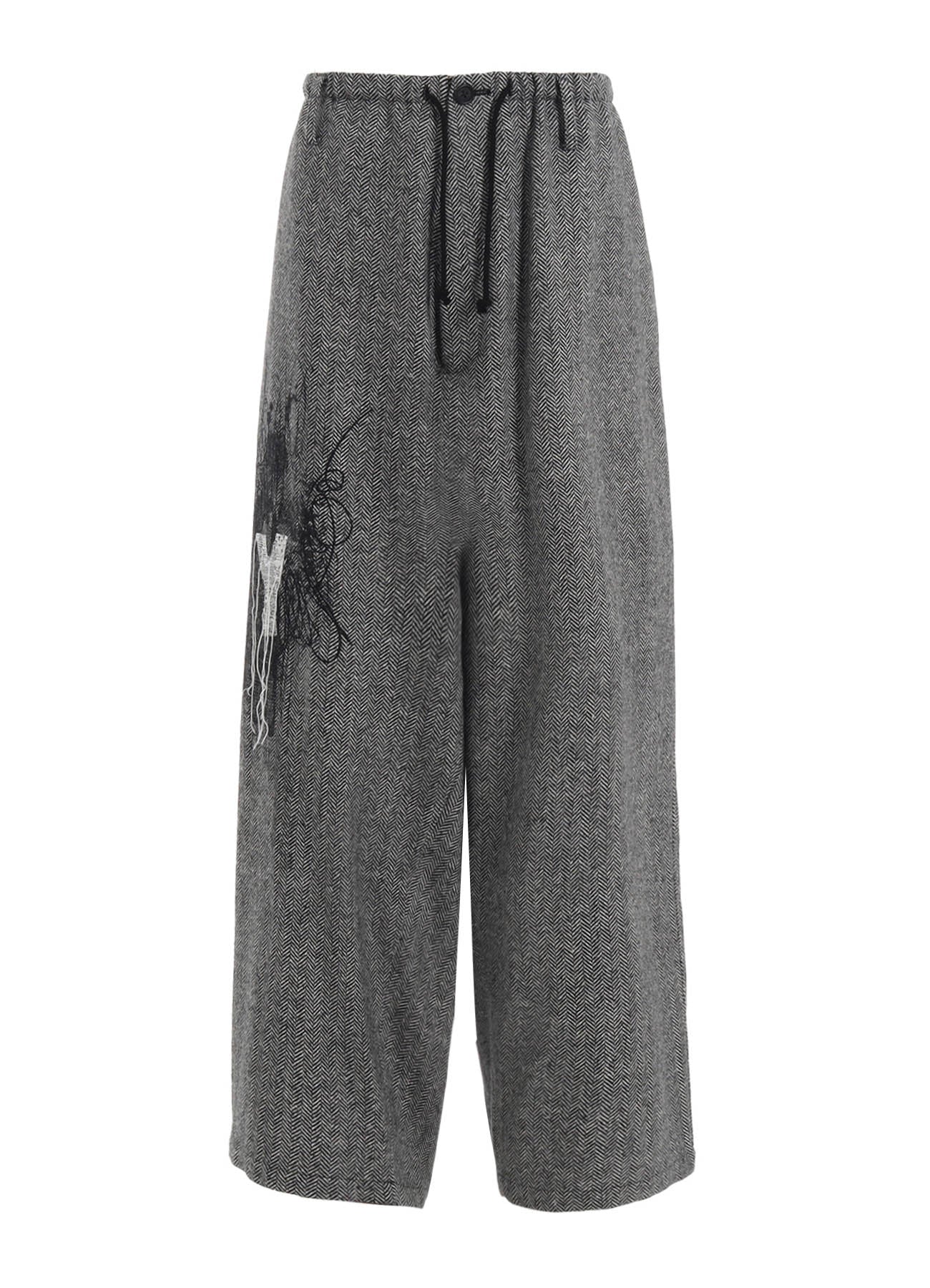 HERRINGBONE TWEED WAIST-STRING WIDE PANTS
