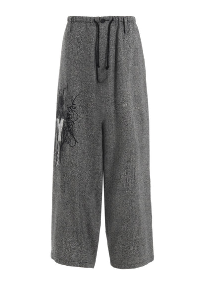 HERRINGBONE TWEED WAIST-STRING WIDE PANTS