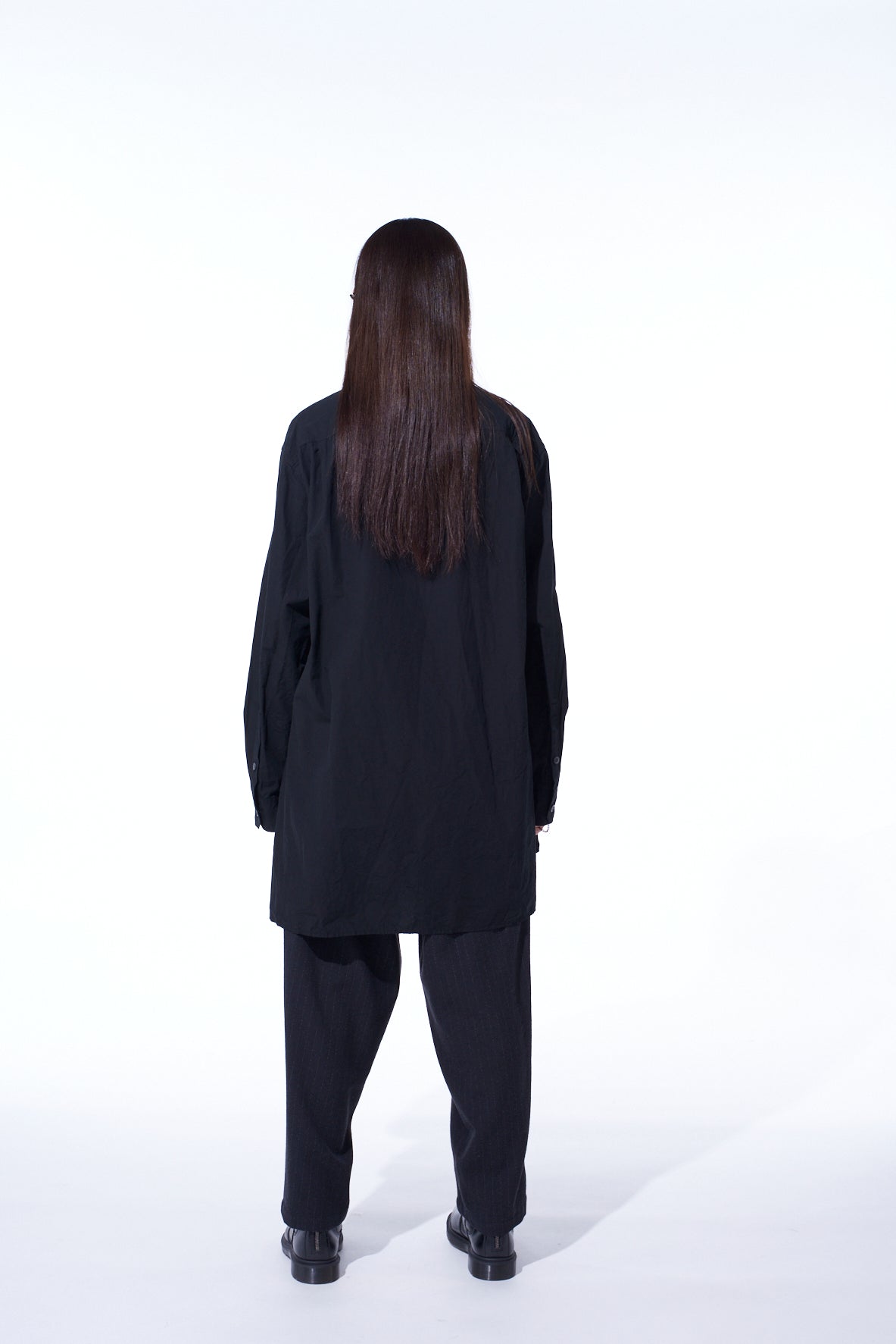 STRIPED SILK ANGORA WOOL TAPERED PANTS