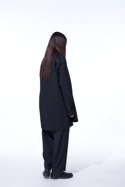 STRIPED SILK ANGORA WOOL TAPERED PANTS