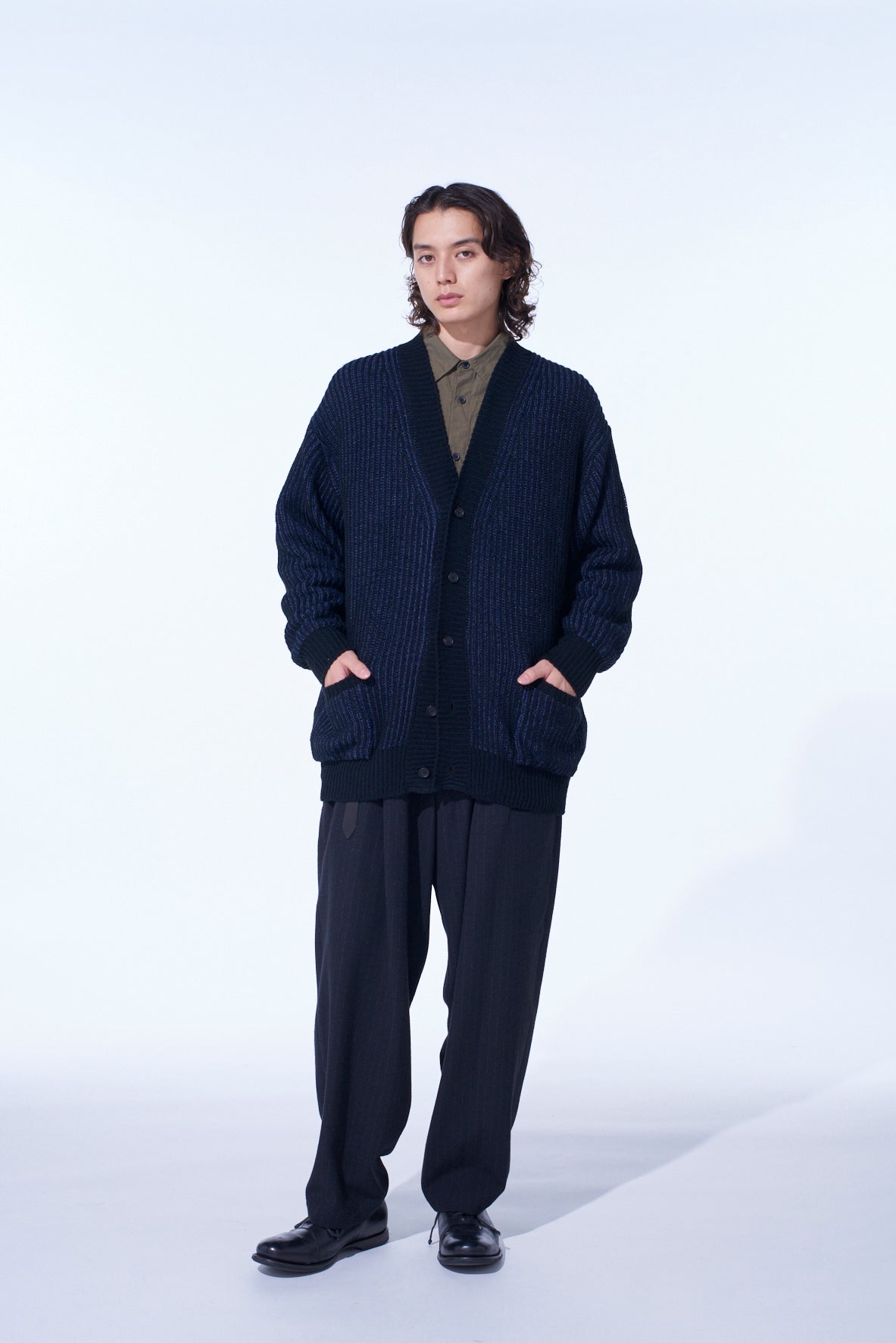 STRIPED SILK ANGORA WOOL TAPERED PANTS