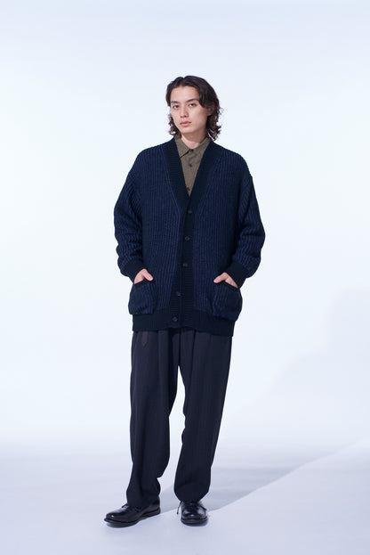 STRIPED SILK ANGORA WOOL TAPERED PANTS