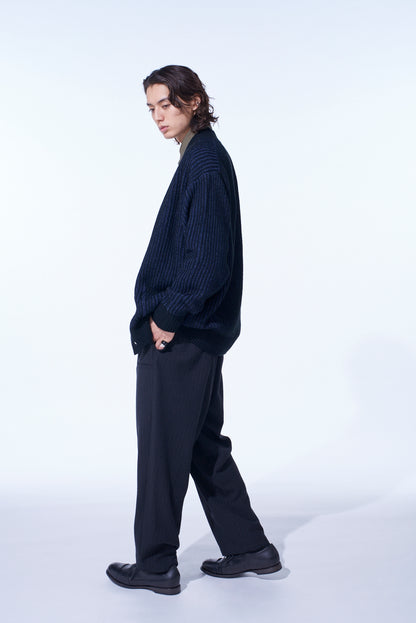 STRIPED SILK ANGORA WOOL TAPERED PANTS