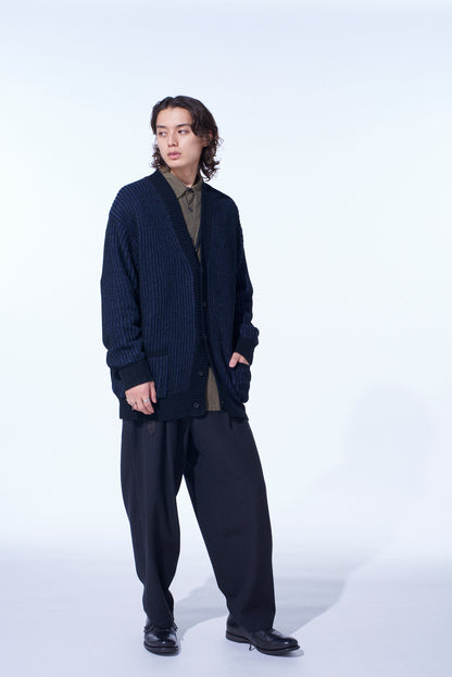 STRIPED SILK ANGORA WOOL TAPERED PANTS