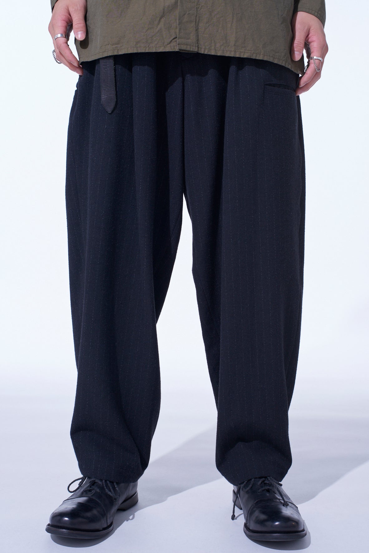 STRIPED SILK ANGORA WOOL TAPERED PANTS
