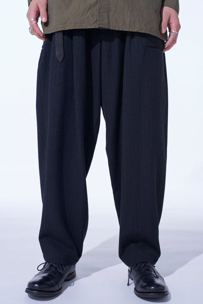 STRIPED SILK ANGORA WOOL TAPERED PANTS