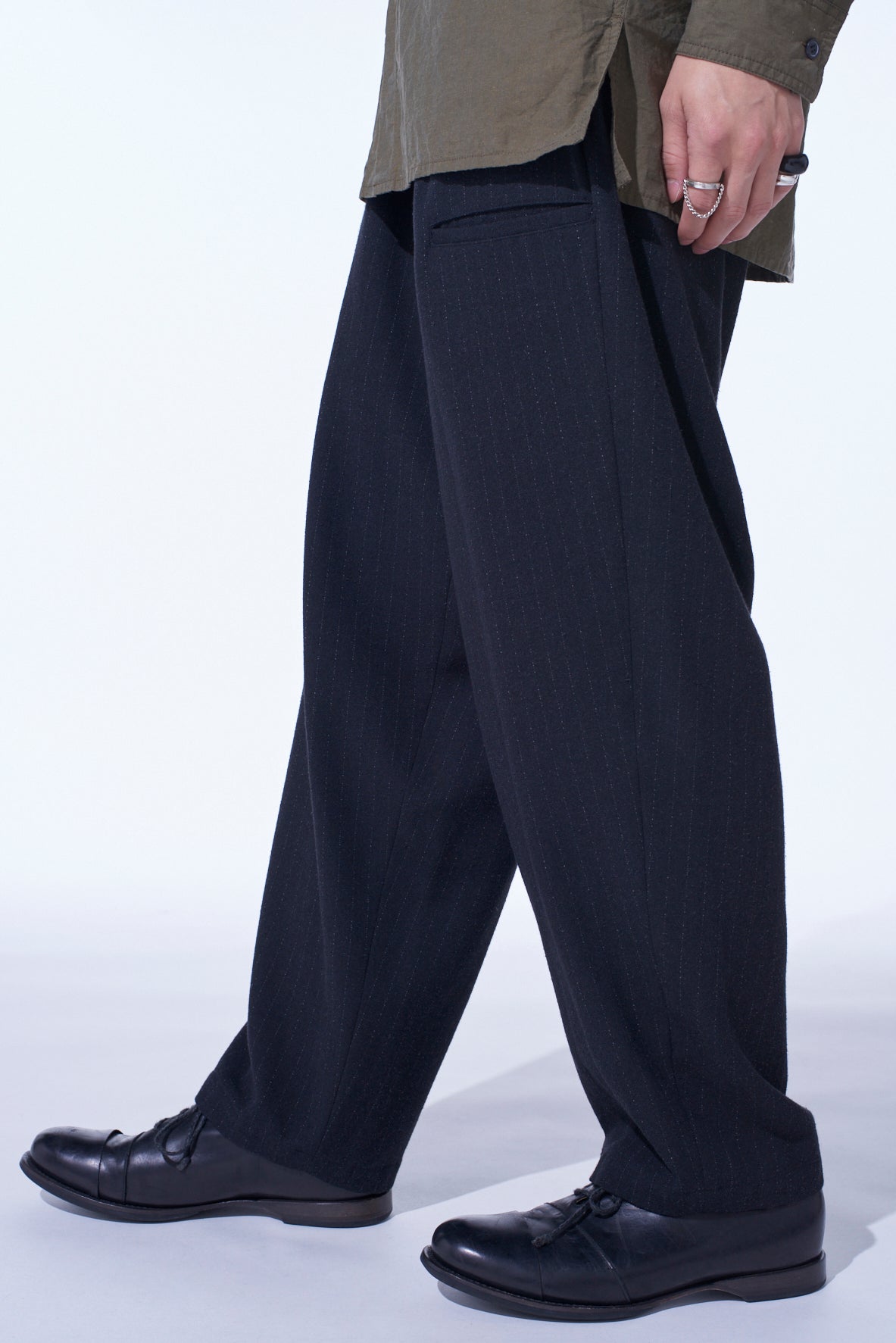 STRIPED SILK ANGORA WOOL TAPERED PANTS – THE SHOP YOHJI YAMAMOTO