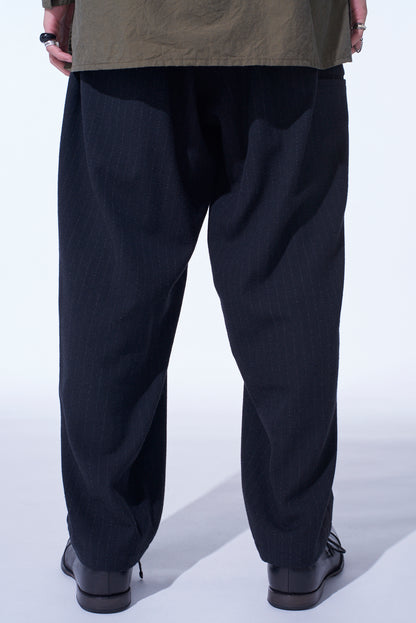 STRIPED SILK ANGORA WOOL TAPERED PANTS