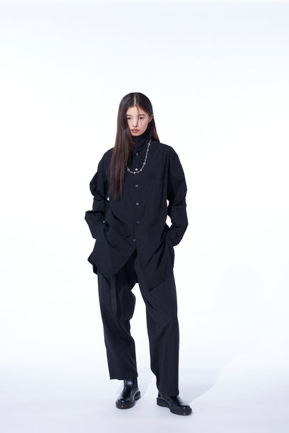 STRIPED SILK ANGORA WOOL TAPERED PANTS