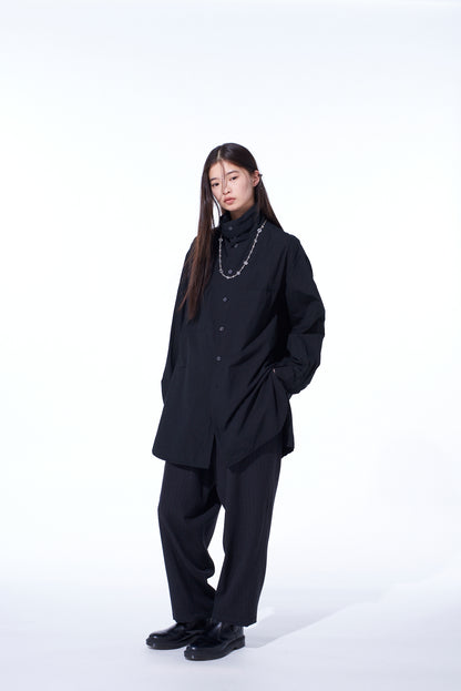 STRIPED SILK ANGORA WOOL TAPERED PANTS