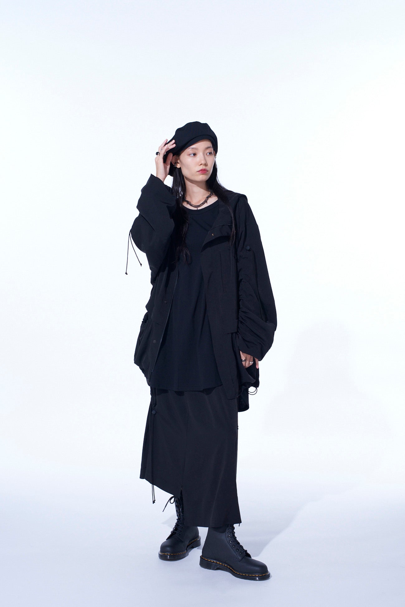 CREPE de CHINE SHIRRING DRAPE SKIRT