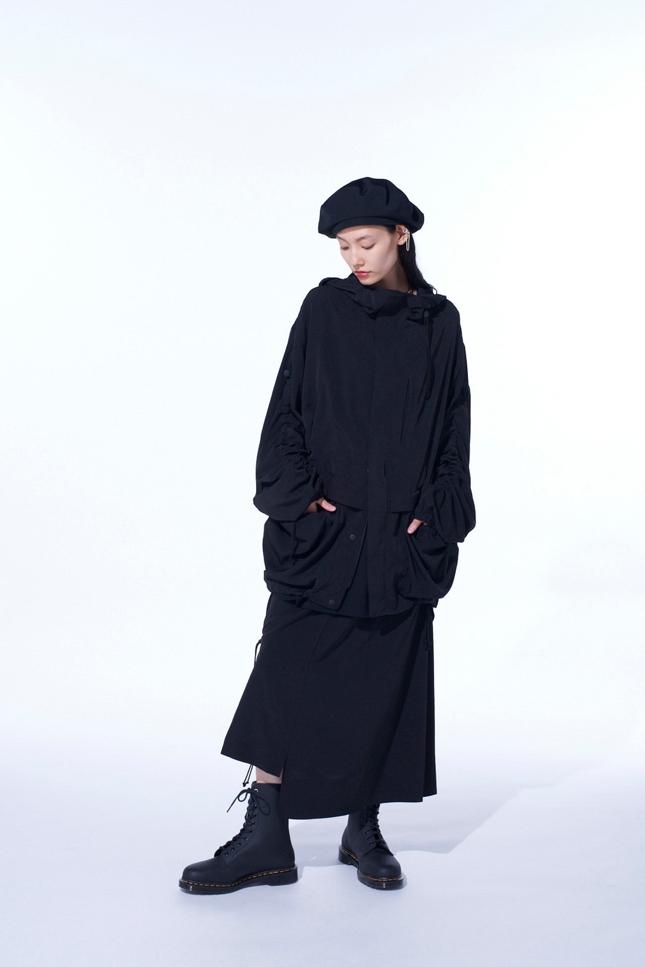 CREPE de CHINE SHIRRING DRAPE SKIRT