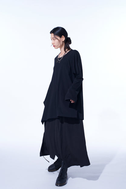 COTTON JERSEY FABRIC SWITCH L/S DRAPED T-SHIRT