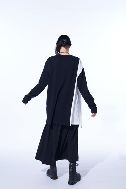 COTTON JERSEY FABRIC SWITCH L/S DRAPED T-SHIRT