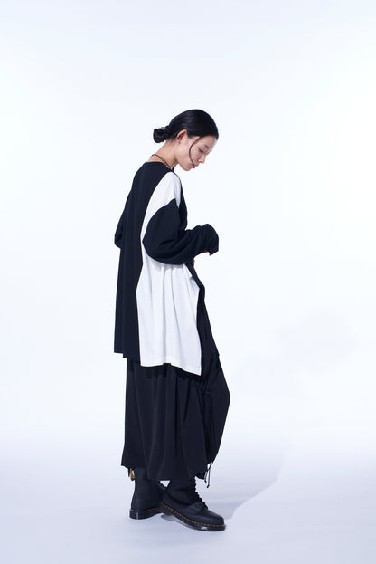 COTTON JERSEY FABRIC SWITCH L/S DRAPED T-SHIRT