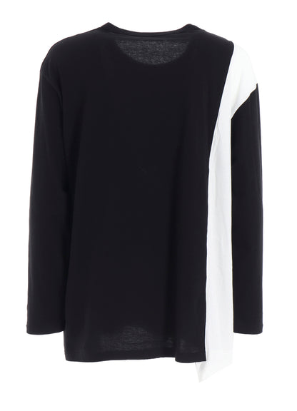 COTTON JERSEY FABRIC SWITCH L/S DRAPED T-SHIRT