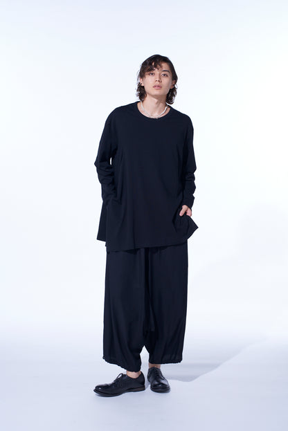 COTTON JERSEY FABRIC SWITCH L/S DRAPED T-SHIRT