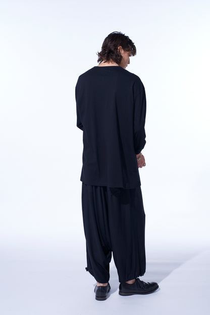 COTTON JERSEY FABRIC SWITCH L/S DRAPED T-SHIRT