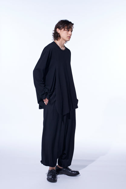 COTTON JERSEY FABRIC SWITCH L/S DRAPED T-SHIRT