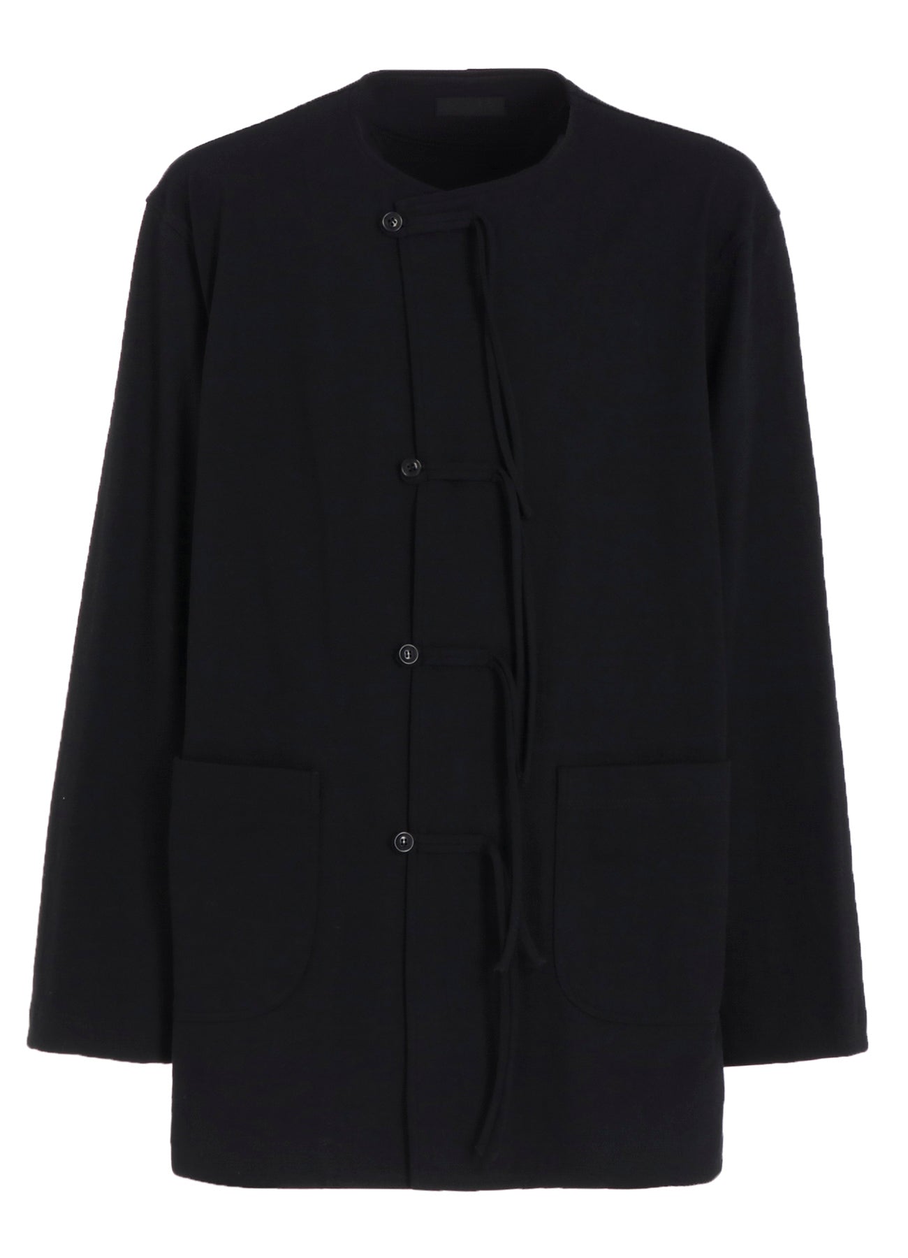 COTTON JERSEY NO-COLLAR LOOP CARDIGAN