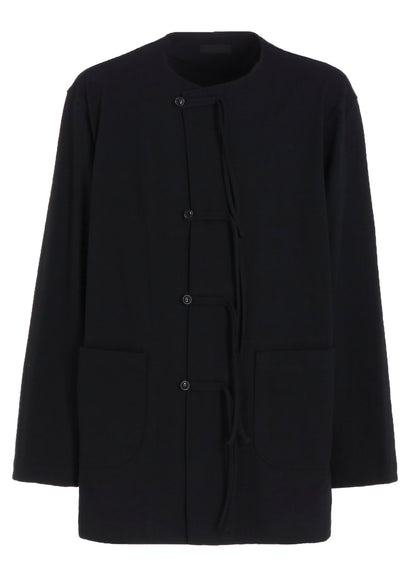 COTTON JERSEY NO-COLLAR LOOP CARDIGAN