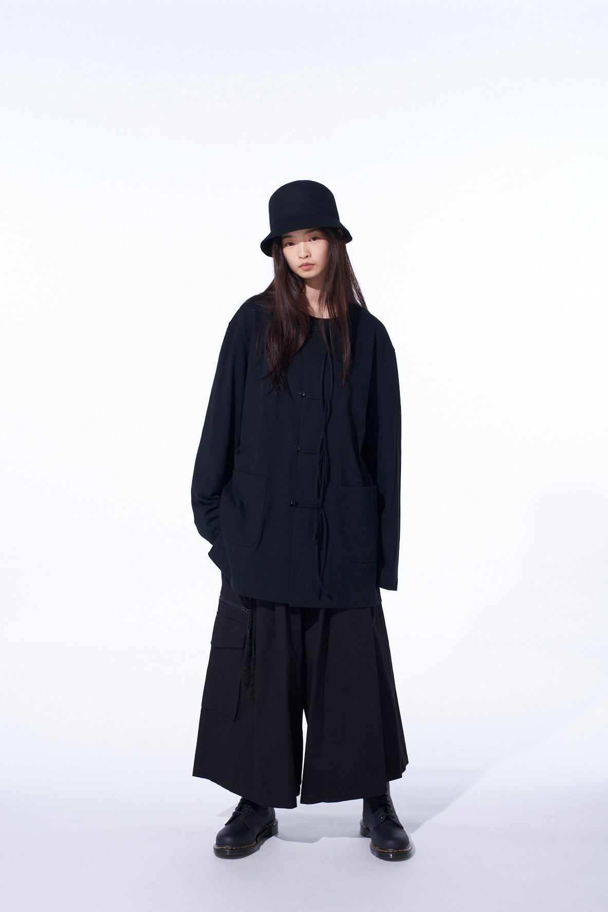 COTTON JERSEY NO-COLLAR LOOP CARDIGAN