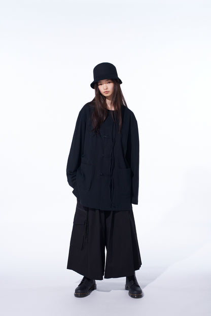 COTTON JERSEY NO-COLLAR LOOP CARDIGAN