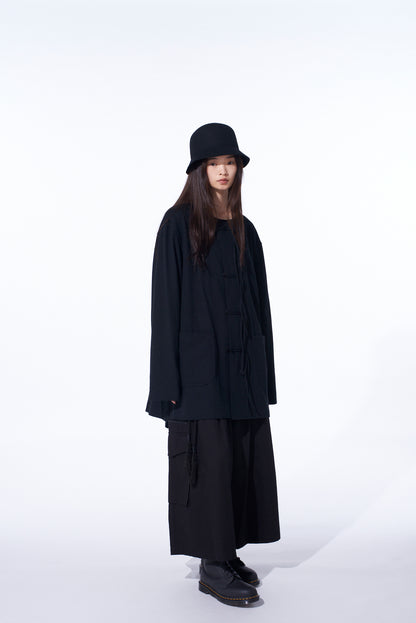 COTTON JERSEY NO-COLLAR LOOP CARDIGAN