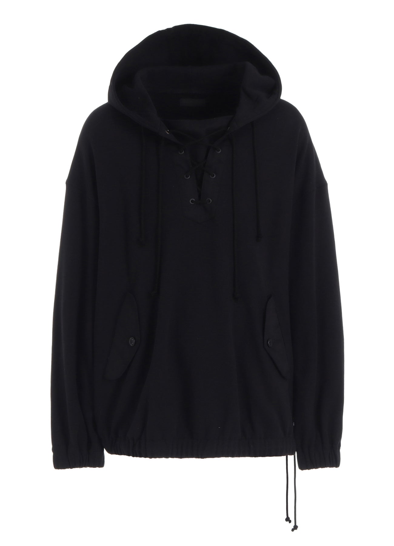 TWILL TERRY MIX OVERSIZED LACE-UP HOODIE