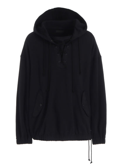 TWILL TERRY MIX OVERSIZED LACE-UP HOODIE