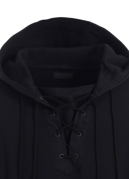 TWILL TERRY MIX OVERSIZED LACE-UP HOODIE