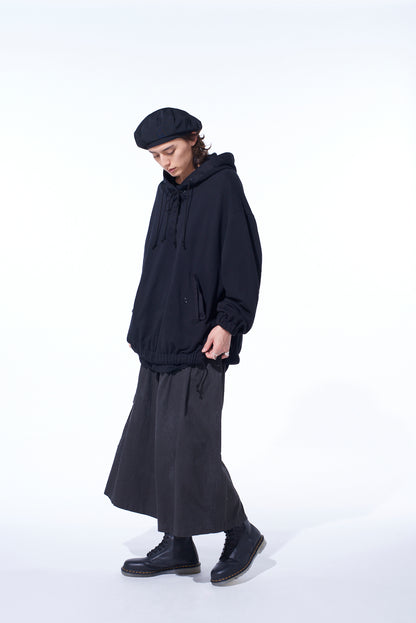 TWILL TERRY MIX OVERSIZED LACE-UP HOODIE