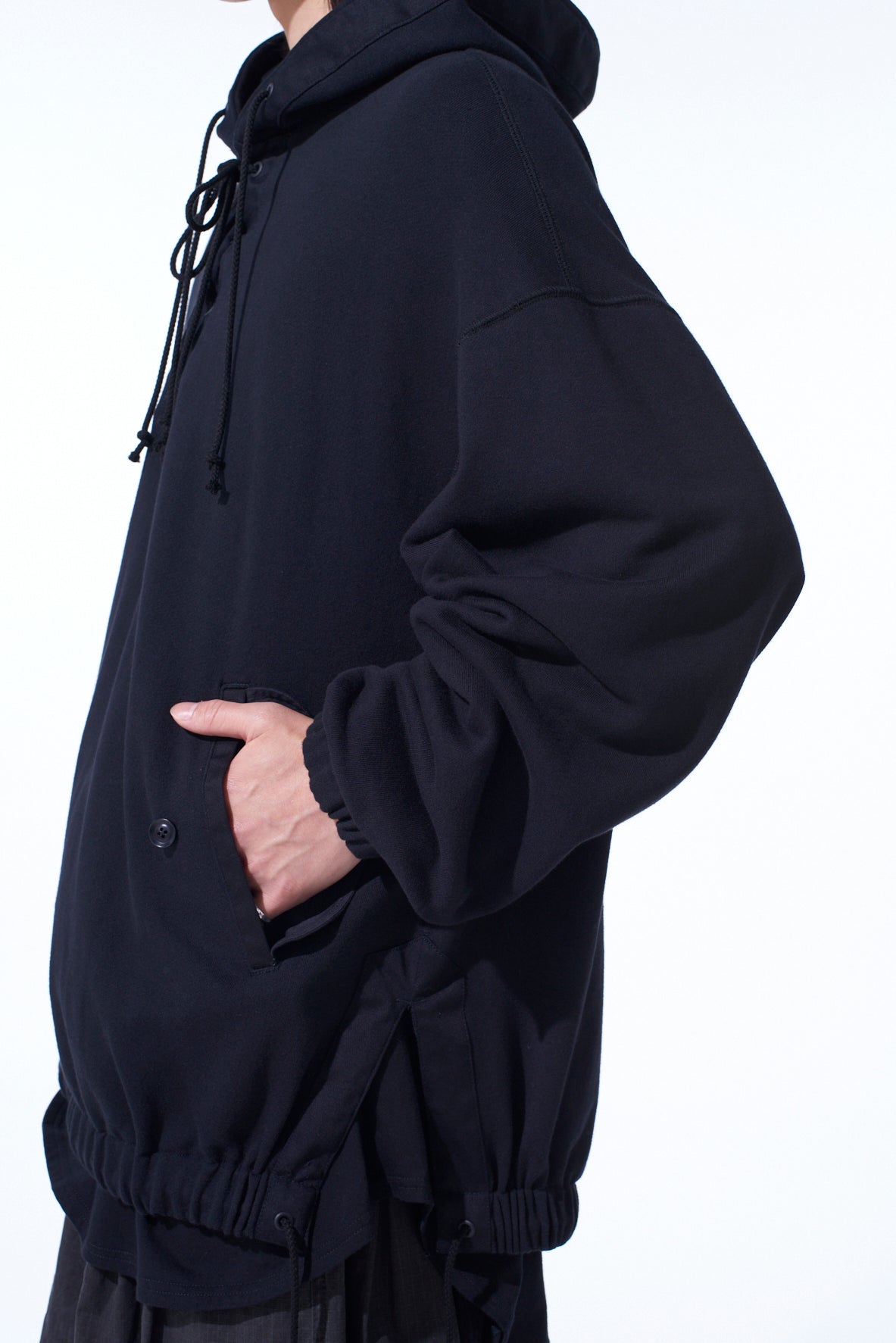 TWILL TERRY MIX OVERSIZED LACE-UP HOODIE – THE SHOP YOHJI YAMAMOTO