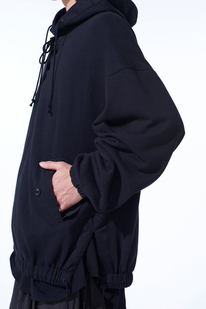 TWILL TERRY MIX OVERSIZED LACE-UP HOODIE
