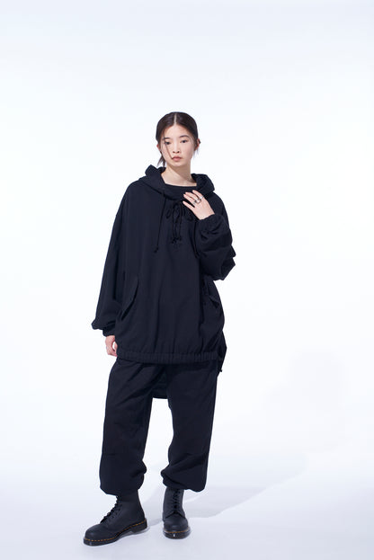 TWILL TERRY MIX OVERSIZED LACE-UP HOODIE