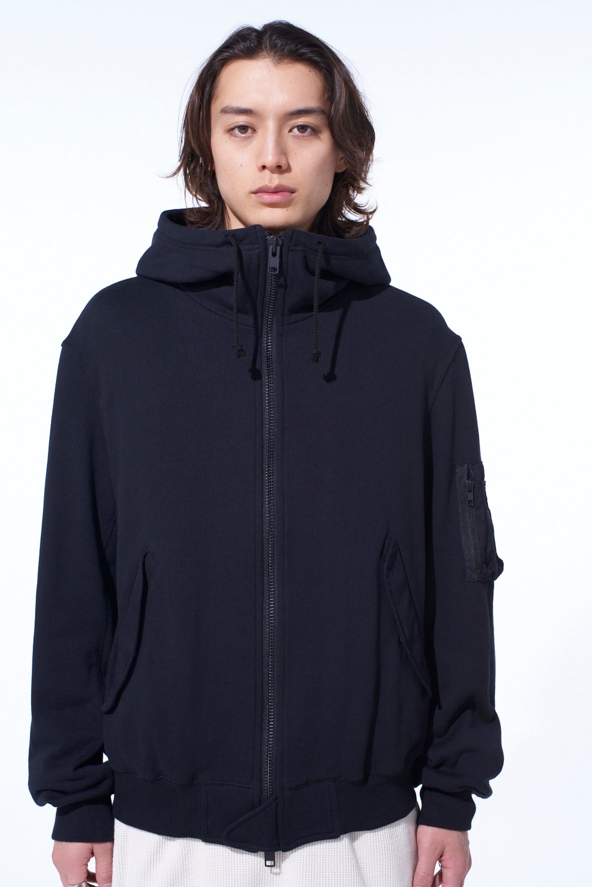 TWILL TERRY MIX ZIP-UP HOODIE WITH UTILITY SLEEVE POCKET – THE