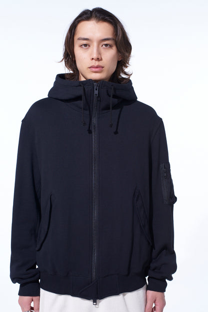 TWILL TERRY MIX ZIP-UP HOODIE WITH UTILITY SLEEVE POCKET